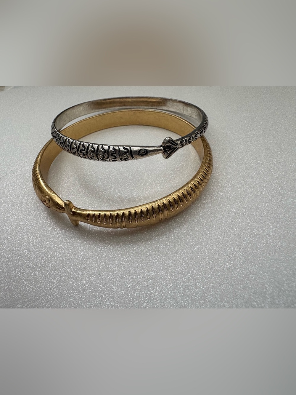 Goldtone and Silver Fish-Style Bangle Duo - Women Jewelry